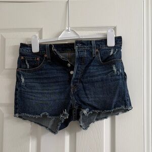 Levi's Dark Blue Distressed Jean Shorts